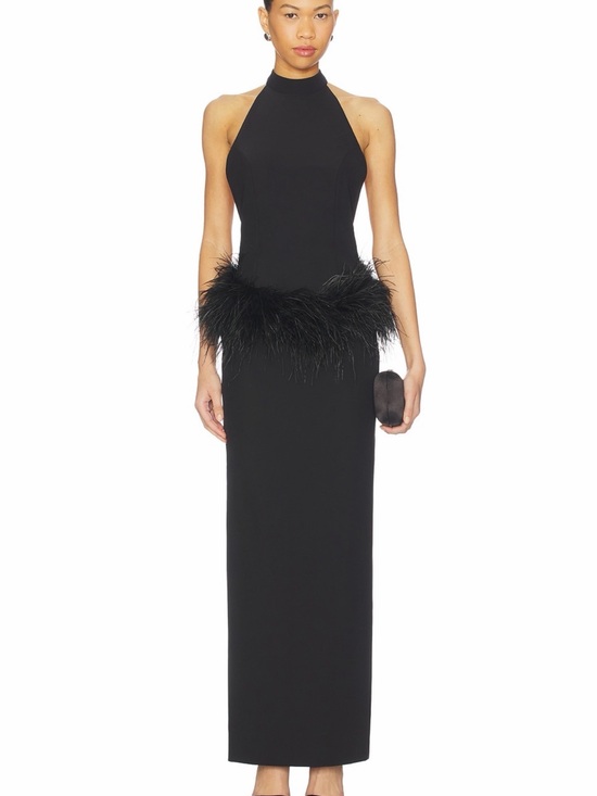 REVOLVE Dresses & Skirts - REVOLVE Black Halter Maxi Dress with Feather Waist